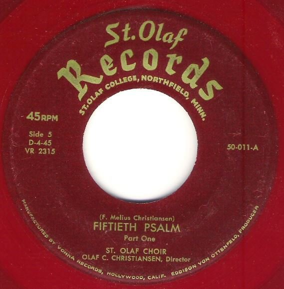 St. Olaf Choir / Fiftieth Psalm | St. Olaf Records 50-11 | Single, 7" Vinyl | Red Vinyl