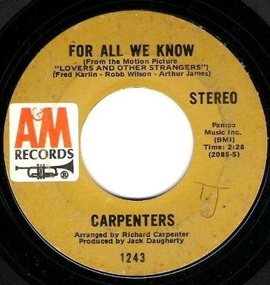 Carpenters / For All We Know | A+M 1243 | Single, 7&quot; Vinyl | January 1971