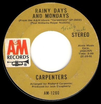 Carpenters / Rainy Days and Mondays | A+M AM-1260 | Single, 7&quot; Vinyl | April 1971