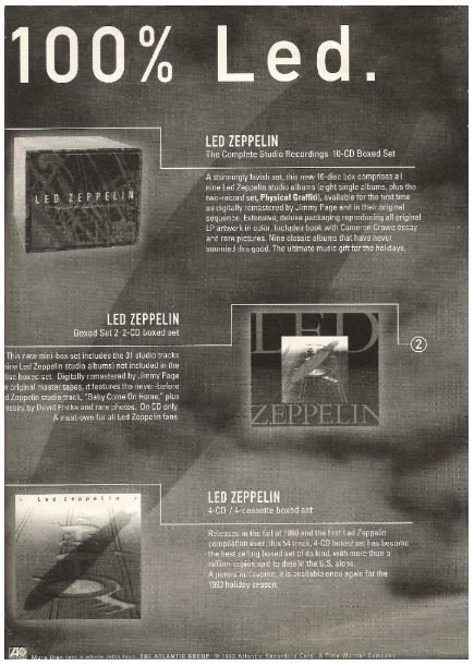 Led Zeppelin / 100% Led. | Magazine Ad | 1993