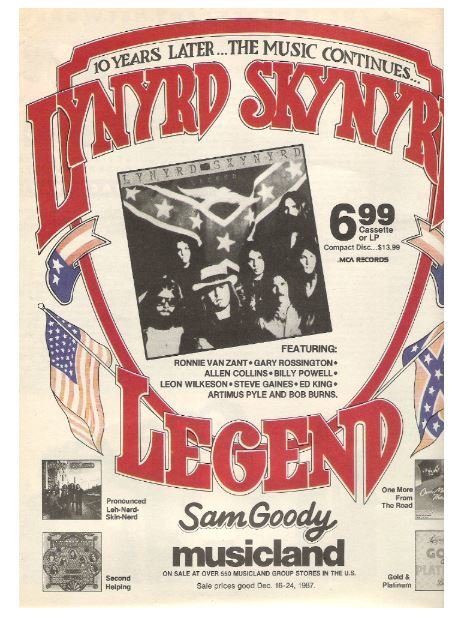 Lynyrd Skynyrd / Legend - 10 Years Later...The Music Continues | Magazine Ad | December 1987