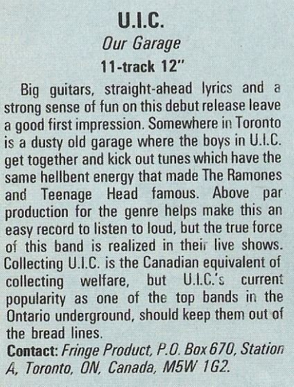 U.I.C. / Our Garage - Fringe Product | Magazine Review | December 1987