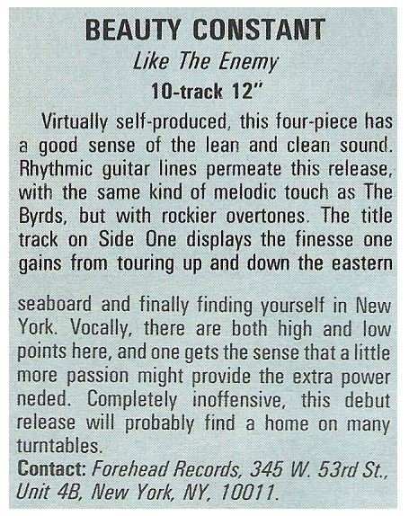 Beauty Constant / Like the Enemy | Magazine Review | December 1987
