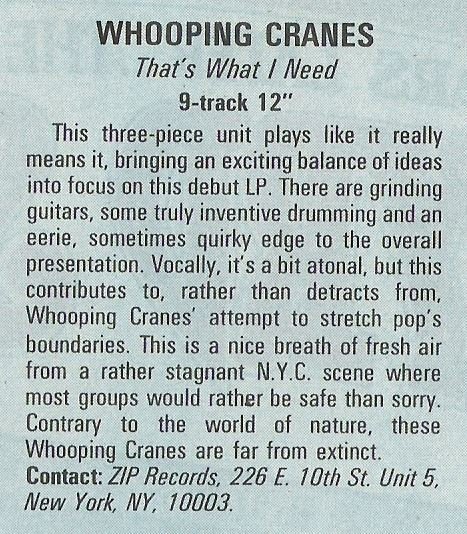 Whooping Cranes / That's What I Need | Magazine Review | December 1987