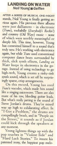 Young, Neil / Landing On Water | Magazine Review | September 1986 | by Jim Farber