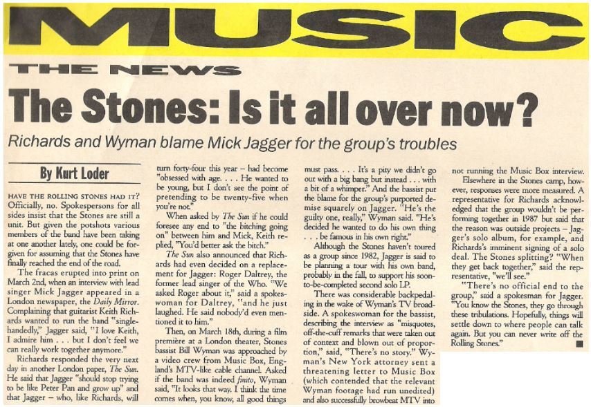 Rolling Stones, The / The Stones: Is It All Over Now? | Magazine Article | May 1987