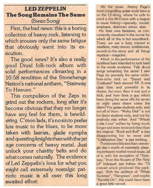 Led Zeppelin / The Song Remains the Same | Magazine Review | March 1977
