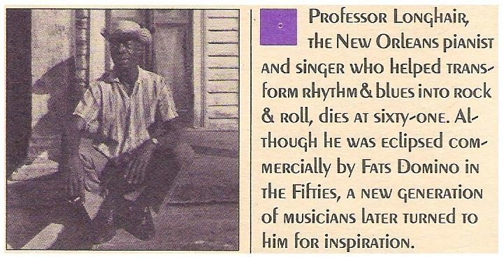 Professor Longhair / Obituary - Rolling Stone | Magazine Article | January 1980