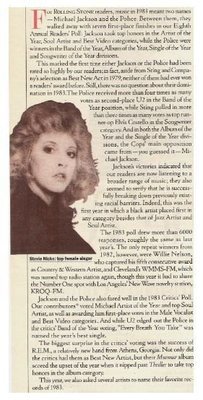 Nicks, Stevie / Rolling Stone - 1983 Reader&#39;s Poll | Magazine Article | March 1984 | with Michael Jackson, David Bowie