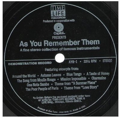 Uncredited Artists / As You Remember Them | Time Life/Eva-Tone AYR-1 | Flexi-Disc | 1973