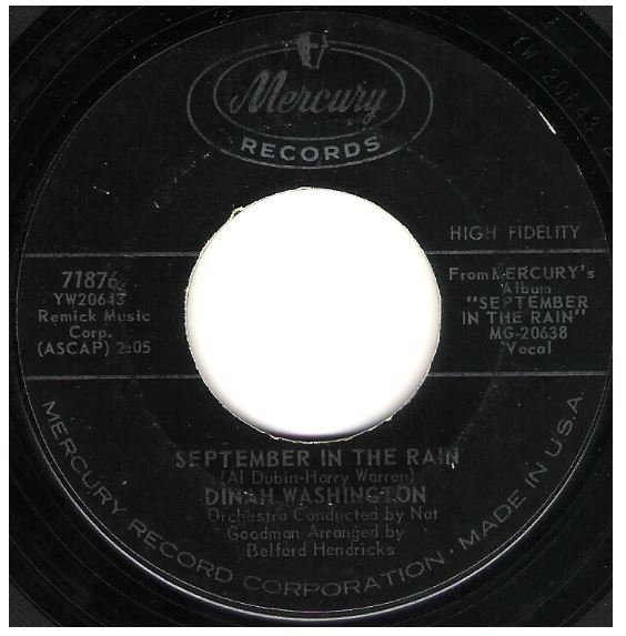 Washington, Dinah / September in the Rain | Mercury 71876 | Single, 7&quot; Vinyl | September 1961
