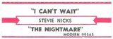 Nicks, Stevie / I Can&#39;t Wait | Modern 99565 | Jukebox Title Strip | February 1986