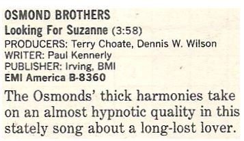 Osmond Brothers, The / Looking For Suzanne | Magazine Review | October 1986