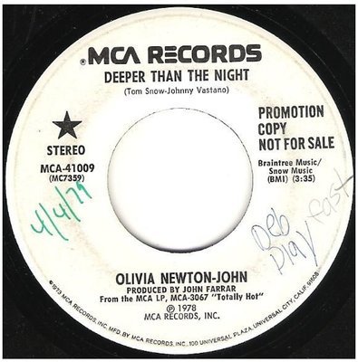 Newton-John, Olivia / Deeper Than the Night | MCA 41009 | Single, 7&quot; Vinyl | April 1979 | Promo