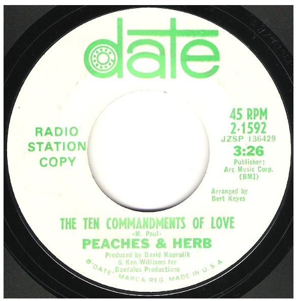 Peaches + Herb / The Ten Commandments of Love | Date 2-1592 | Single, 7" Vinyl | February 1968 | Promo