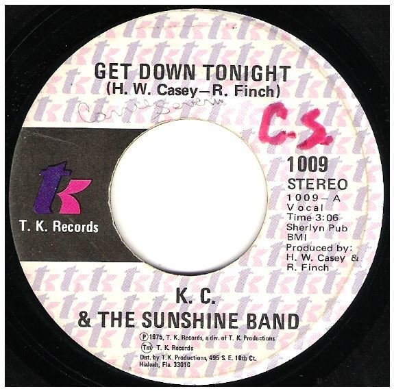 KC + The Sunshine Band / Get Down Tonight | T.K. Records 1009 | Single, 7&quot; Vinyl | March 1975