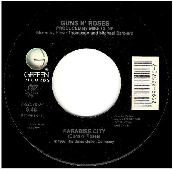 Guns N' Roses / Paradise City | Geffen 7-27570 | Single, 7" Vinyl | November 1988
