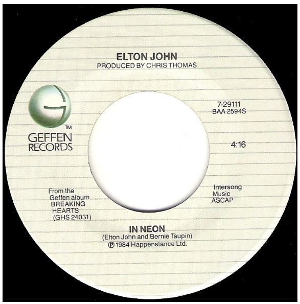John, Elton / In Neon | Geffen 7-29111 | Single, 7" Vinyl | November 1984