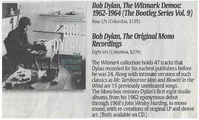 Dylan, Bob / The Witmark Demos: 1962-1964 | Newspaper Review | December 2010