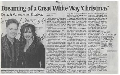 Osmond, Donny + Marie / Dreaming of a Great White Way &#39;Christmas&#39; | Newspaper Article | December 2010