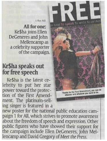 Kesha / Ke$ha Speaks Out for Free Speech | Newspaper Article | December 2010
