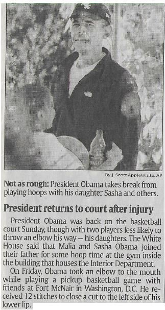 Obama, Barack / President Returns to Court After Injury | Newspaper Article | November 2010