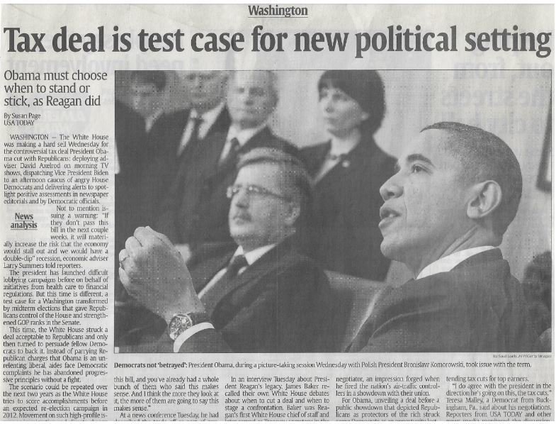 Obama, Barack / Tax Deal is Test Case for New Political Setting | Newspaper Article | December 2010