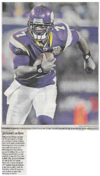 Jackson, Tarvaris / Jackson's Action | Newspaper Article | December 2010 | Minnesota Vikings