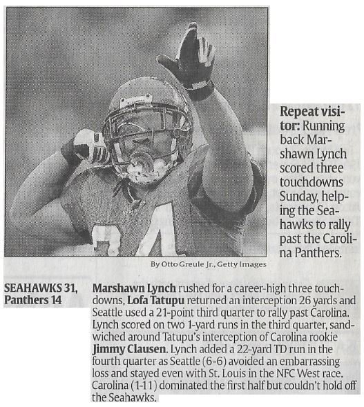 Lynch, Marshawn / Repeat Visitor | Newspaper Article | December 2010 | Seattle Seahawks