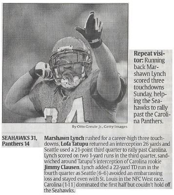 Lynch, Marshawn / Repeat Visitor | Newspaper Article | December 2010 | Seattle Seahawks
