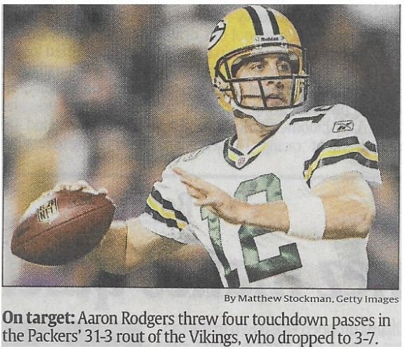 Rodgers, Aaron / On Target | Newspaper Photo | November 2010 | Green Bay Packers