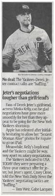 Jeter, Derek / Jeter&#39;s Negotiations Tougher Than Girlfriend&#39;s | Newspaper Article | November 2010 | New York Yankees