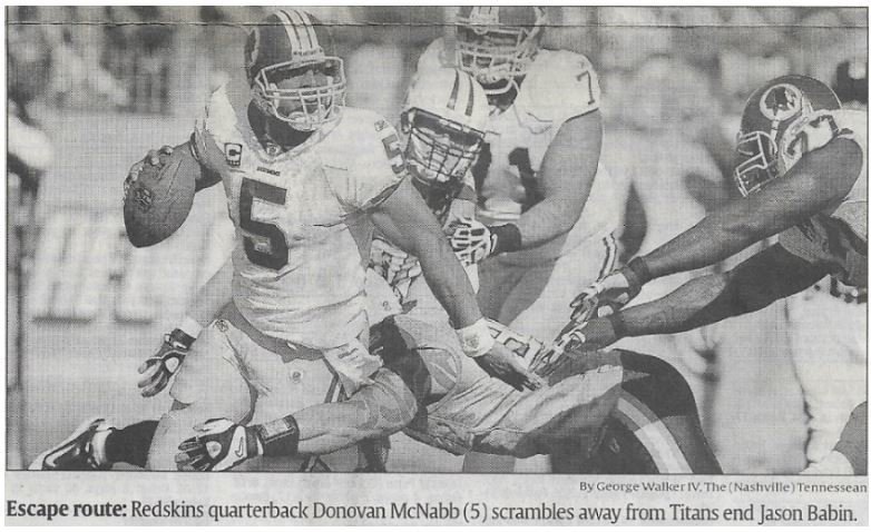 McNabb, Donovan / Escape Route | Newspaper Photo | November 2010 | Washington Redskins