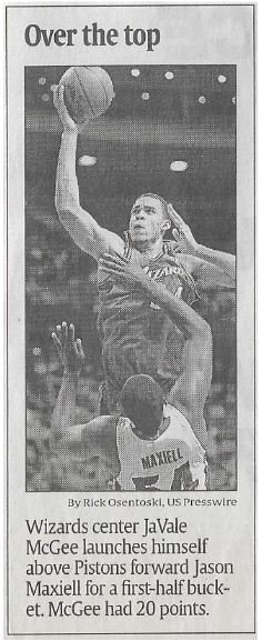 McGee, JaVale / Over the Top | Newspaper Photo | November 2010 | Washington Wizards