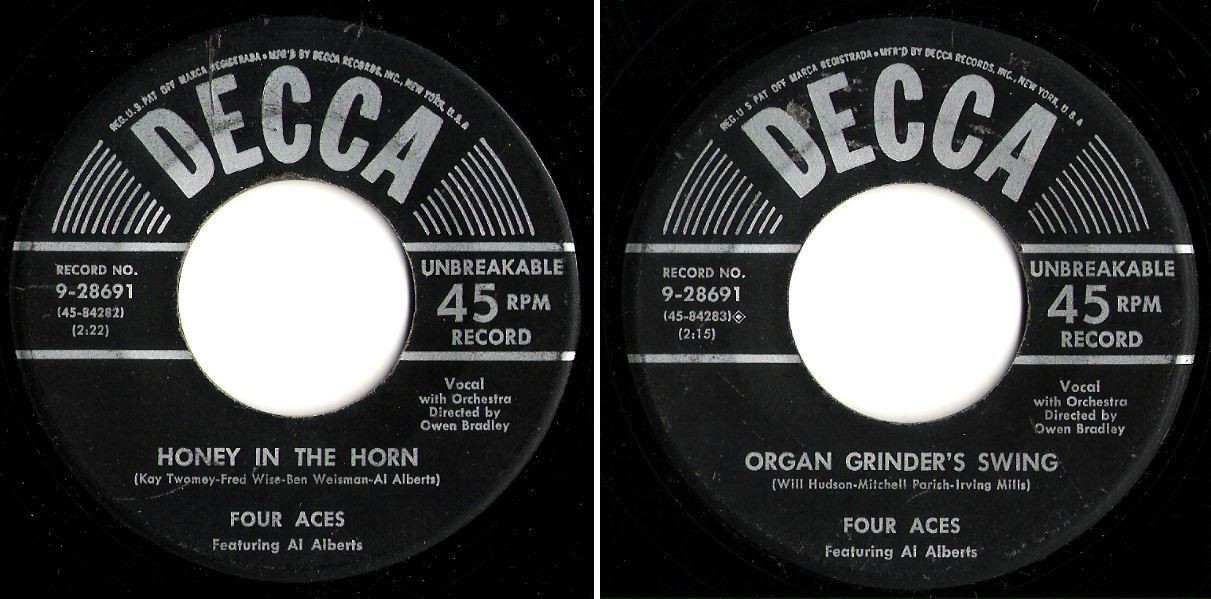 Four Aces, The / Honey In the Horn (1953) / Decca 9-28691 (Single, 7" Vinyl)
