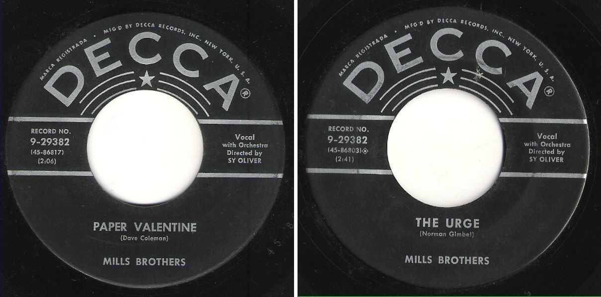 Mills Brothers, The / Paper Valentine (1954) / Decca 9-29382 (Single, 7&quot; Vinyl)
