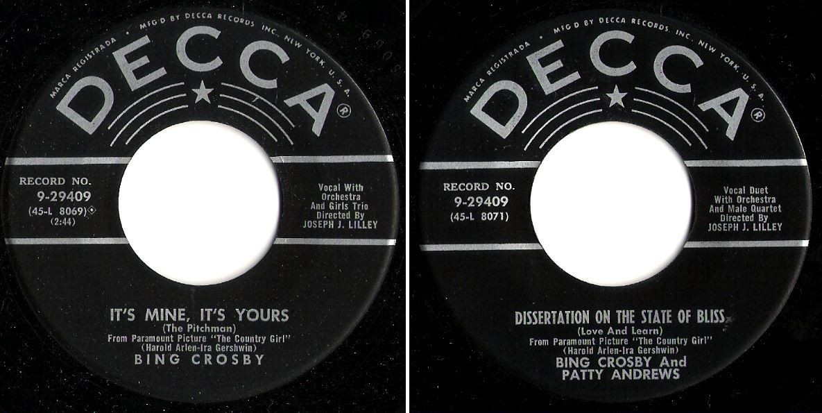 Crosby, Bing / It's Mine, It's Yours (1955) / Decca 9-29409 (Single, 7 Inch, Vinyl)