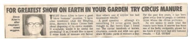 Allen, Steve / For Greatest Show On Earth in Your Garden Try Circus Manure / 1990
