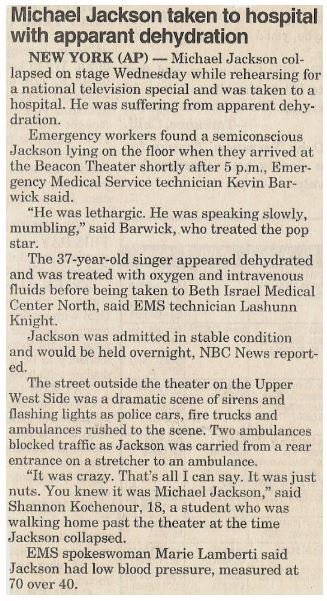 Jackson, Michael / Taken to Hospital with Apparent Dehydration / 1995