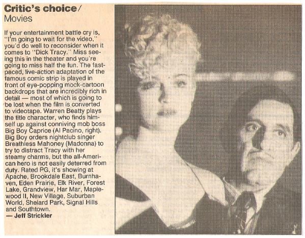 Madonna--Al Pacino / Critic's Choice: Dick Tracy / 1990