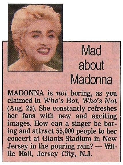 Madonna / Mad About Madonna (Reader Letter) / 1987