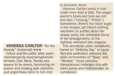 Carlton, Vanessa / Be Not Nobody - Critics and the Public Alike Seem Mesmerized / 2002