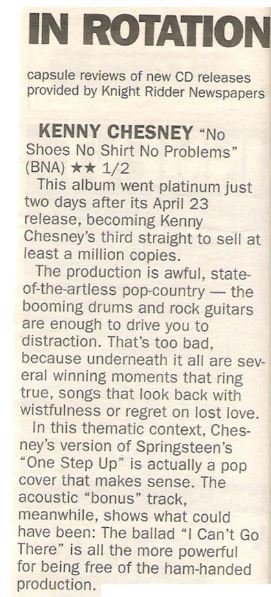 Chesney, Kenny / No Shirt No Shoes No Problems - In Rotation / 2002