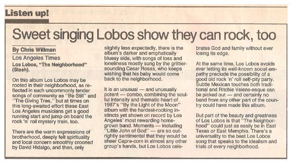 Los Lobos / The Neighborhood - Sweet Singing Lobos Show They Can Rock, Too / 1990