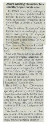 Lopez, Jennifer / Award-Winning Filmmaker Has Jennifer Lopez On His Mind / 2000