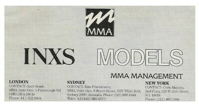 INXS / MMA Management / 1985