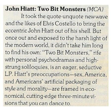 Hiatt, John / Two Bit Monsters / 1980