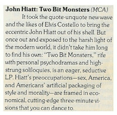 Hiatt, John / Two Bit Monsters / 1980