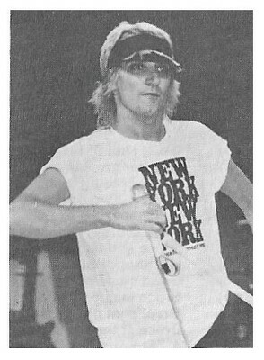 Stewart, Rod / On Stage-Wearing Visor-New York New York Shirt / 1979
