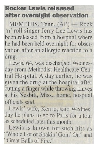 Lewis, Jerry Lee / Rocker Lewis Released After Overnight Observation / 2000